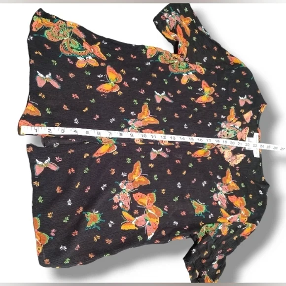 90s Butterfly Slinky Crepe Jacqueline Lauren Stretch Button Up Whimsygoth Blouse - Picture 7 of 16